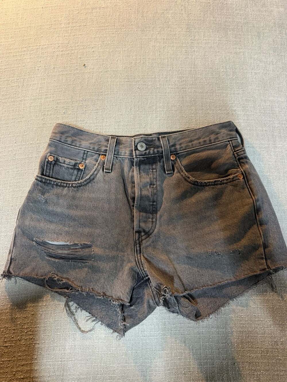 Levi's 501 Original Distressed High Rise Denim Cutoff Shorts Gray Size 25